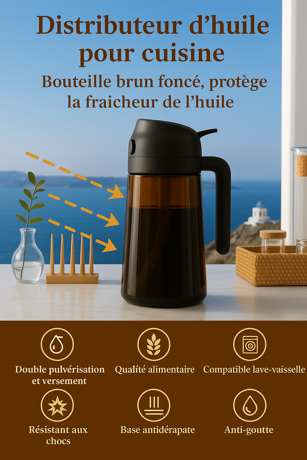 Distributeur & Pulvérisateur d’Huile 2-en-1.